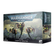 Warhammer 40,000 - Necrons - Canoptek Wraiths - Warhammer 40,000 Canoptek Wraiths box featuring three robotic skeletal figures with green glowing parts and mechanical limbs