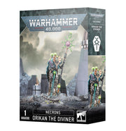 Warhammer 40,000 - Necrons - Orikan the Diviner - Warhammer 40,000 Necrons Orikan the Diviner miniature with glowing green and purple accents on skeletal robotic figure.