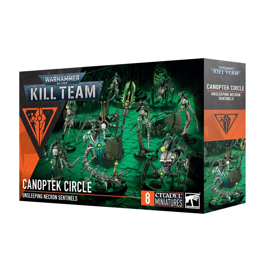 Warhammer 40,000 - Kill Team - Canoptek Circle - Boxed set of eight green Canoptek Circle Warhammer 40K miniatures featuring robotic, insect-like humanoid sentinels with.