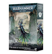 Warhammer 40,000 - Necrons - C'tan Shard of the Nightbringer - Warhammer 40,000 Necrons C'tan Shard model with glowing green energy and mechanical, skeletal design in dark metallic colors.