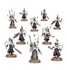 Warhammer 40,000 - Drukhari - Combat Patrol - Set of 10 detailed Drukhari Warhammer 40,000 miniatures in dark armor with green accents and various weapons on round bases.