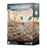 Warhammer 40,000 - T'au Empire - Combat Patrol - Warhammer 40,000 T'au Empire Combat Patrol box featuring detailed gray and white miniatures including infantry and a large.