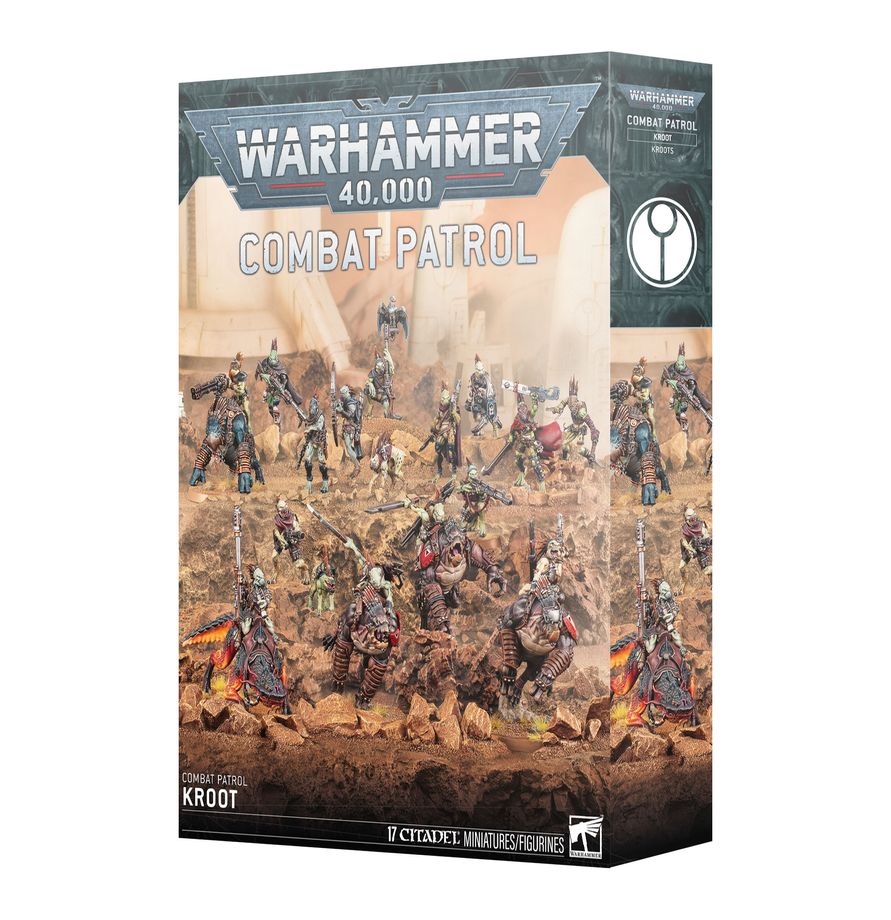 Warhammer 40,000 - T'au Empire - Kroot Combat Patrol (PREORDER) - Warhammer 40,000 T'au Empire Kroot Combat Patrol box featuring painted miniature alien warriors in brown and green tones.