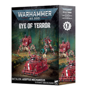 Warhammer 40,000 - Adeptus Mechanicus - Eye of Terror Battalion (PREORDER) - Warhammer 40,000 Eye of Terror Battalion box featuring red Adeptus Mechanicus vehicles and robotic figures on a dark sci-fi.