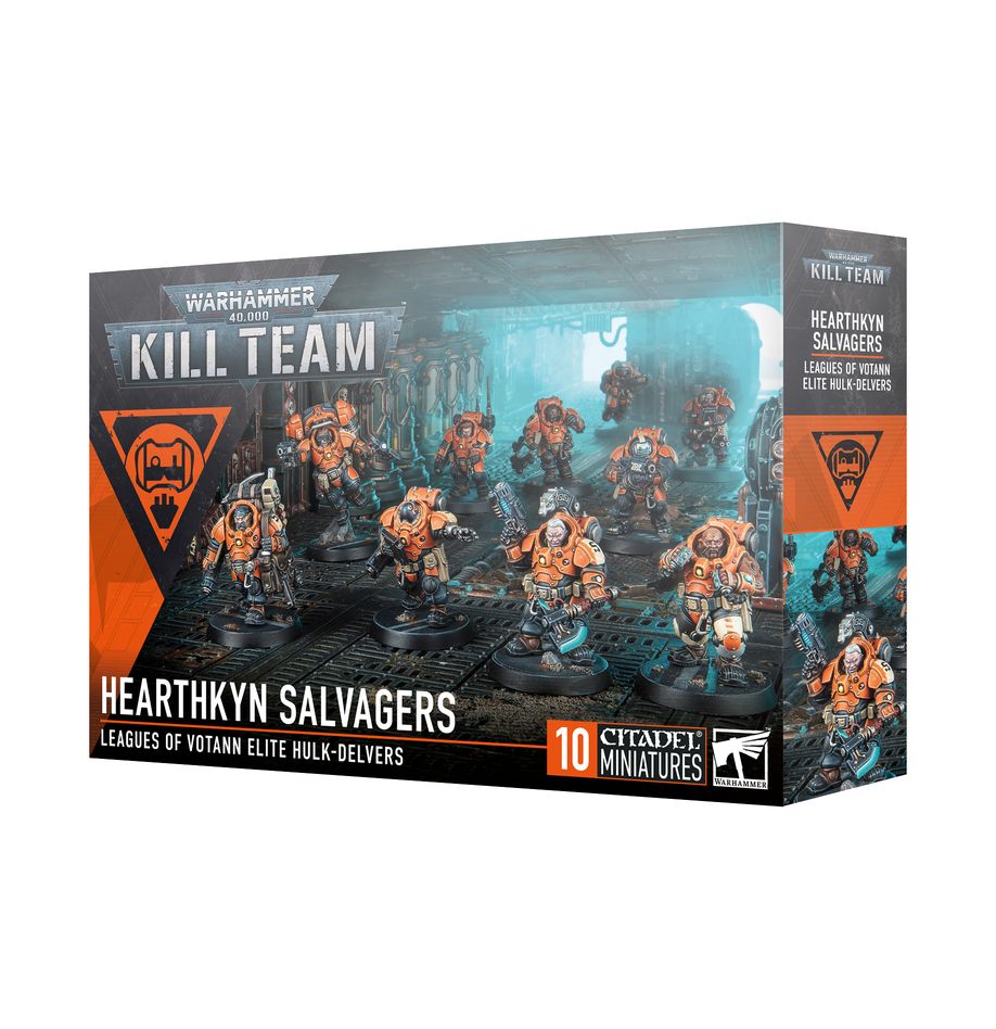 Warhammer 40,000 - Kill Team - Hearthkyn Salvagers - Boxed set of ten detailed Warhammer 40,000 Hearthkyn Salvagers miniatures with orange and dark armor, featuring.