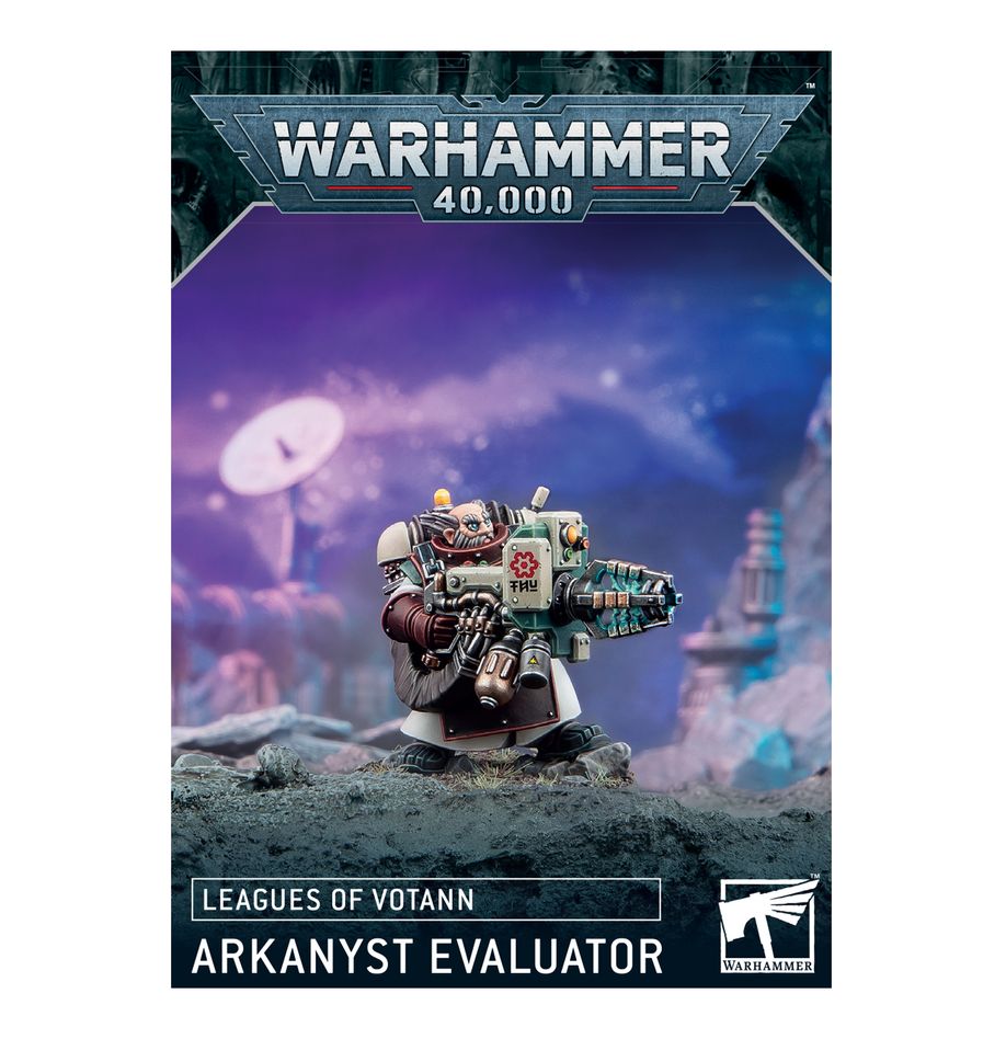 Warhammer 40,000 - Leagues of Votann - Arkanyst Evaluator - Painted Warhammer 40,000 Leagues of Votann Arkanyst Evaluator miniature with bulky armor and a large futuristic weapon.