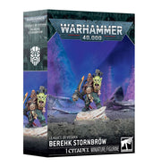 Warhammer 40,000 - Leagues of Votann - Berehk Stornbröw (PREORDER) - Warhammer 40,000 Leagues of Votann Berehk Stornbröw miniature with bulky armor, skulls, and futuristic weapon, standing on.