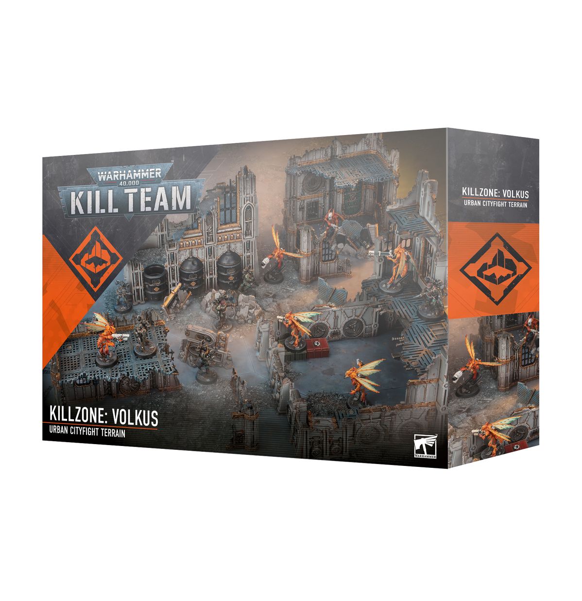 Warhammer 40,000 - Kill Team - Killzone: Volkus - Boxed Warhammer 40,000 Kill Team Killzone Volkus tabletop game set with orange and black sci-fi battlefield artwork.