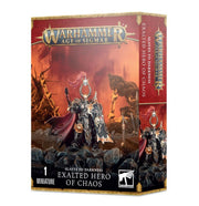 Warhammer Age of Sigmar - Slaves to Darkness - Exalted Hero of Chaos - Boxed Warhammer Age of Sigmar Exalted Hero of Chaos miniature set with dark fantasy artwork and fiery background.