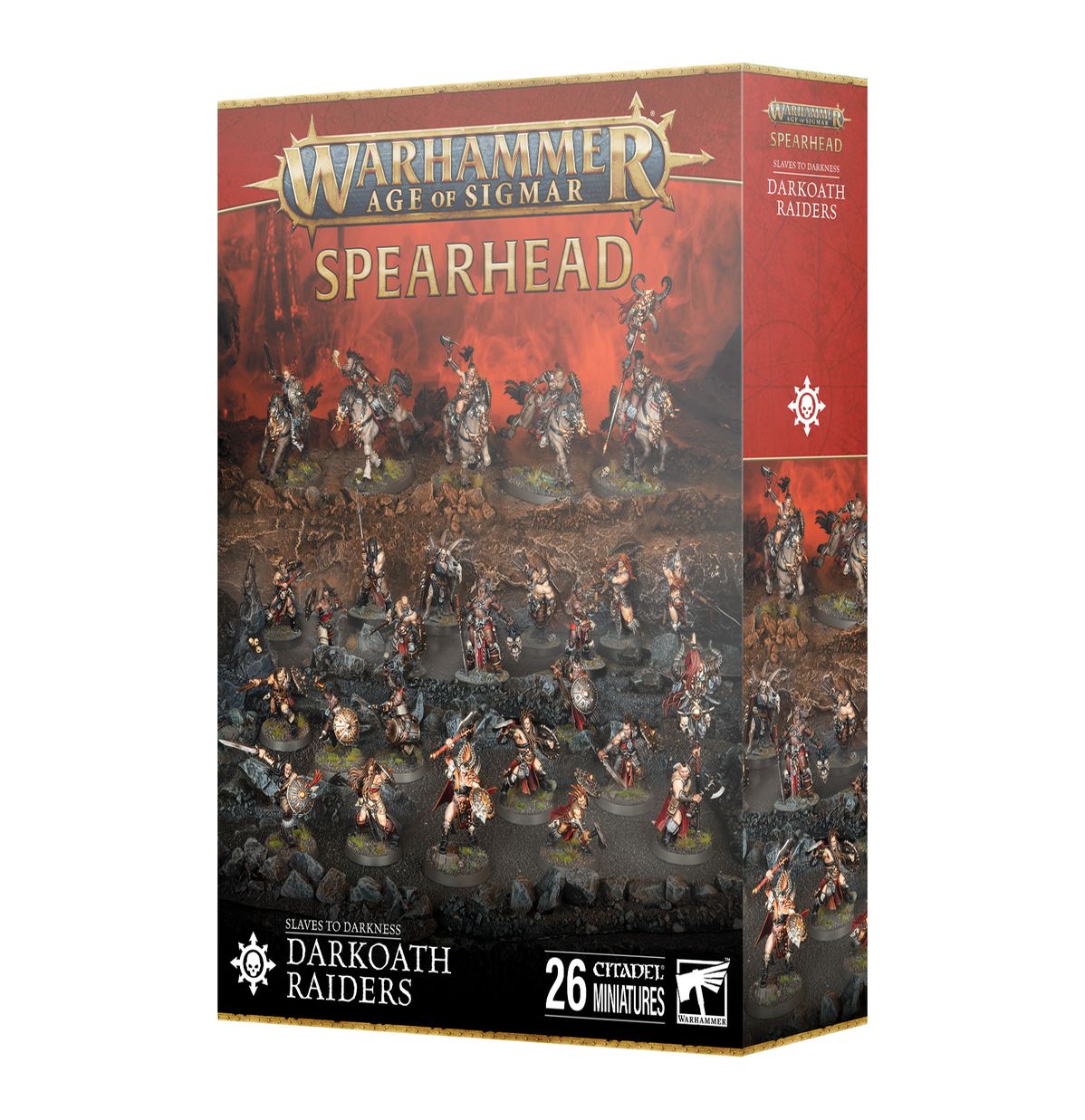 Warhammer Age of Sigmar - Slaves to Darkness - Darkoath Raiders Spearhead - Warhammer Age of Sigmar Darkoath Raiders Spearhead box featuring assembled Darkoath Raiders miniatures in dark armor with.
