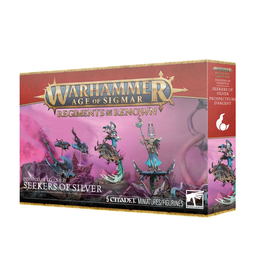 Warhammer Age of Sigmar - Disciples of Tzeentch - Seekers of Silver - Warhammer Age of Sigmar Seekers of Silver miniatures box featuring detailed fantasy warriors in blue, silver, and gold armor