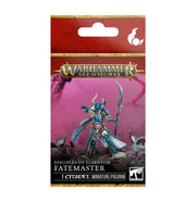 Warhammer Age of Sigmar - Disciples of Tzeentch - Fatemaster - Blue-robed Fatemaster miniature wielding curved sword, detailed with gold and purple accents, standing on rocky base.