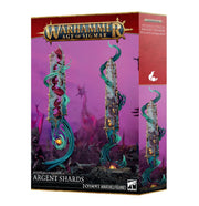 Warhammer Age of Sigmar - Disciples of Tzeentch - Argent Shards - Warhammer Age of Sigmar Argent Shards model kit box with vibrant purple background and intricate blue-green twisted shard.