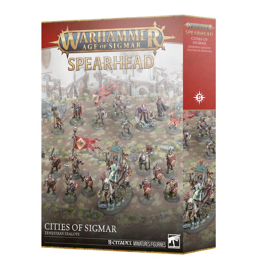 Warhammer Age of Sigmar - Cities of Sigmar - Zenestra's Zealots Spearhead (PREORDER) - Warhammer Age of Sigmar Cities of Sigmar Zenestra's Zealots Spearhead box showing detailed miniature fantasy warriors with.