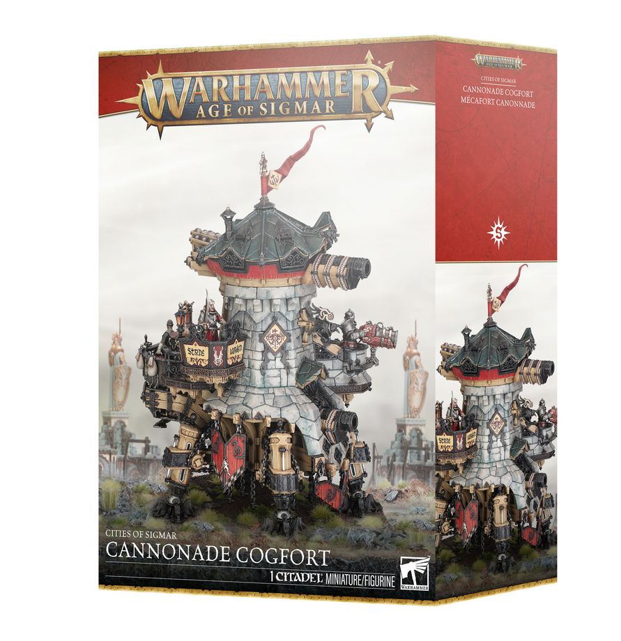 Warhammer Age of Sigmar - Cities of Sigmar - Cannonade Cogfort - Warhammer Age of Sigmar Cannonade Cogfort box featuring a detailed fortress model with stone walls, cannons, and battlements