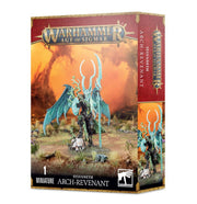 Warhammer Age of Sigmar - Sylvaneth - Arch-Revenant - Detailed miniature figure of a Sylvaneth Arch-Revenant with blue ethereal wings and twisted staff, standing on a textured.
