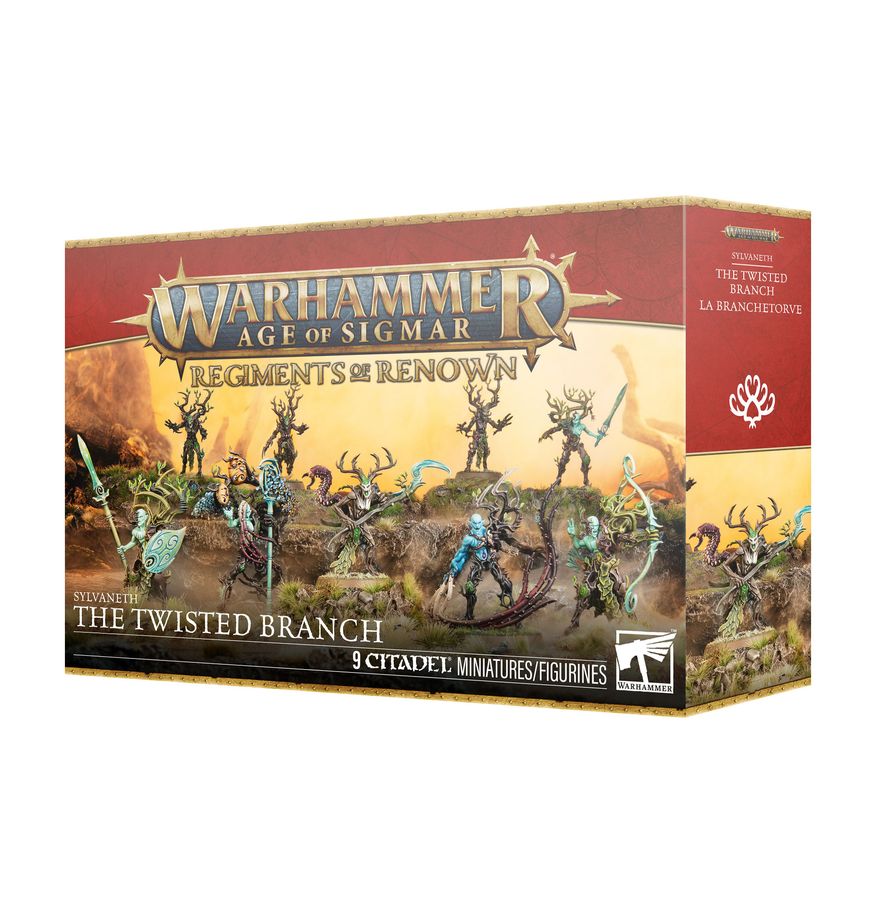 Warhammer Age of Sigmar - Sylvaneth - The Twisted Branch Regiment of Renown (PREORDER) - Warhammer Age of Sigmar Sylvaneth Twisted Branch Regiment box with dark wood and green tree-like warrior miniatures.