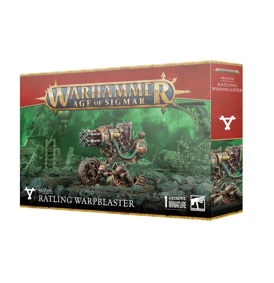 Warhammer Age of Sigmar - Skaven - Ratling Warpblaster - Warhammer Age of Sigmar Skaven Ratling Warpblaster model kit box with green and brown fantasy artwork and large multi-barrel