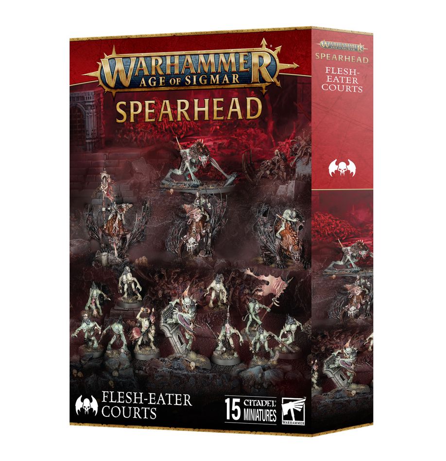 Warhammer Age of Sigmar - Flesh-Easter Courts - Spearhead Box - Warhammer Age of Sigmar Flesh-Eater Courts Spearhead box with painted miniatures in pale flesh tones and bone armor wielding
