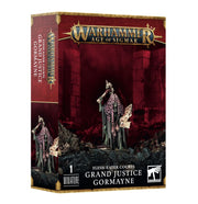 Warhammer Age of Sigmar - Flesh-Easter Courts - Grand Justice Gormayne - Warhammer Age of Sigmar Grand Justice Gormayne miniature box featuring dark red and black fantasy artwork with a skeletal.