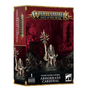 Warhammer Age of Sigmar - Flesh-Easter Courts - Abhorrant Cardinal - Detailed miniature figure of Abhorrant Cardinal with ornate staff and gothic armor, painted in dark and bone tones on.