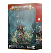 Warhammer Age of Sigmar - Soulblight Gravelords - Prince Vhordrai, Lord of the Crimson Keep - Warhammer Age of Sigmar Prince Vhordrai miniature featuring armored vampire lord with large bat-like wings and flowing red.
