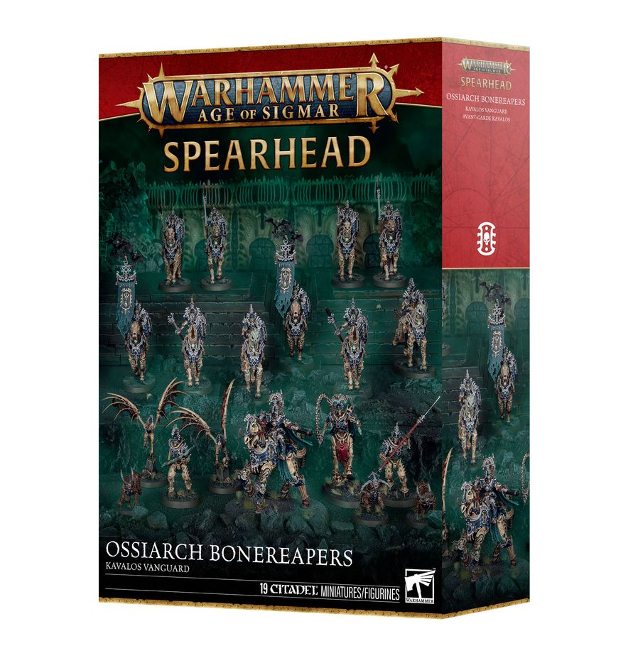 Warhammer Age of Sigmar - Ossiarch Bonereapers - Kavalos Vanguard Spearhead (PREORDER) - Boxed Warhammer Age of Sigmar Ossiarch Bonereapers Kavalos Vanguard Spearhead set with detailed skeletal warrior miniatures.