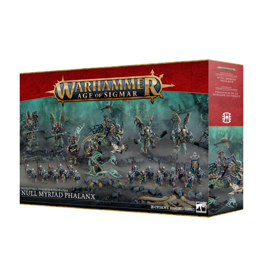 Warhammer: Age of Sigmar: Battleforce: Ossiarch Bonereapers – Null Myriad Phalanx - Warhammer Age of Sigmar Ossiarch Bonereapers Null Myriad Phalanx box featuring detailed skeletal warrior miniatures in dark.