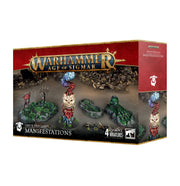 Warhammer Age of Sigmar - Orruk Warclans - Manifestations - Warhammer Age of Sigmar Orruk Warclans Manifestations set box featuring green and bone-colored resin miniature models with.