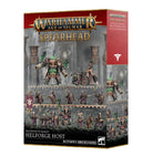 Warhammer Age of Sigmar - Helsmiths of Hashut - Helforge Host Spearhead - Warhammer Age of Sigmar Helsmiths of Hashut Helforge Host set with multiple dark metal miniature warriors holding weapons on