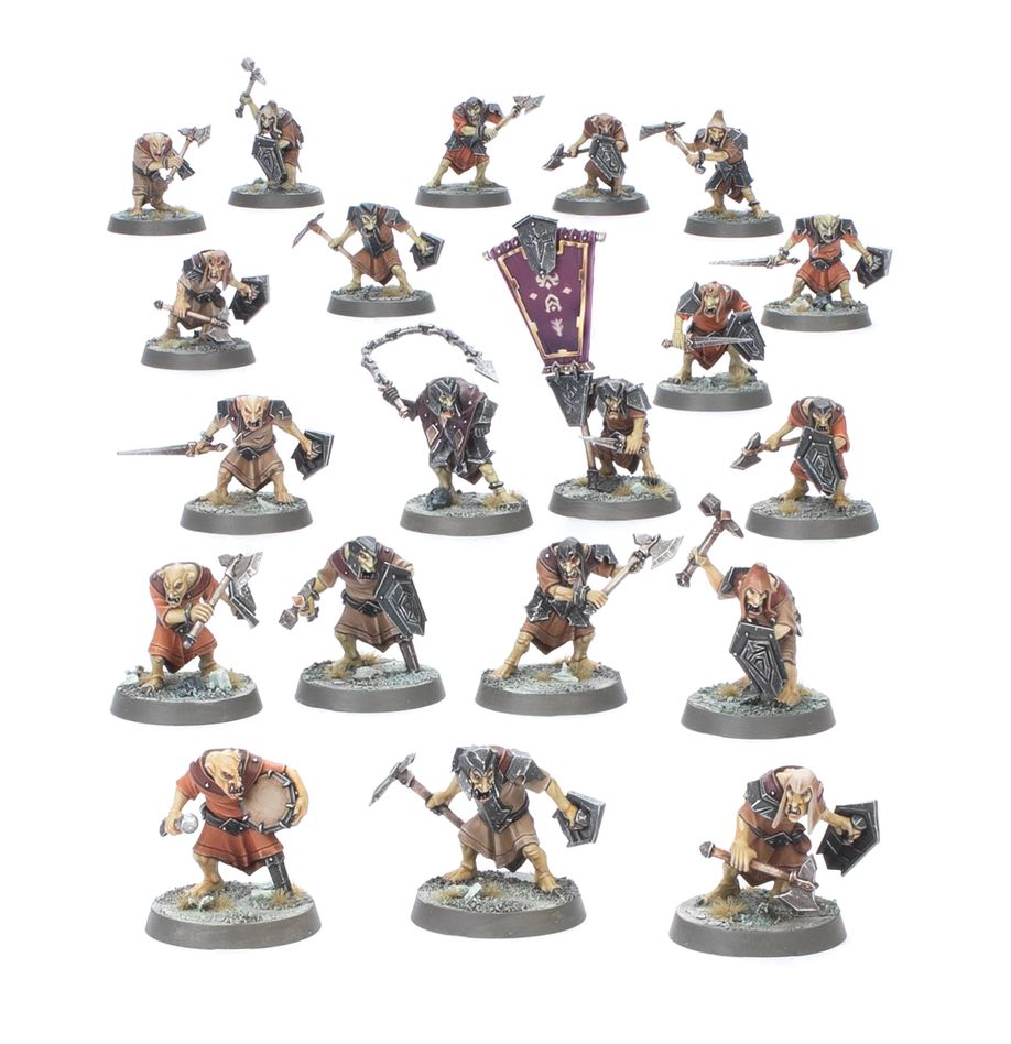 Warhammer Age of Sigmar - Helsmiths of Hashut - Hobgrot Vandalz (PREORDER) - Set of 20 painted hobgrot miniatures with weapons and banner, detailed armor and varied poses.