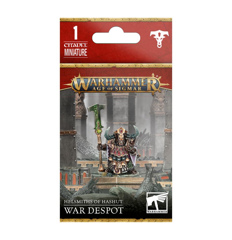 Warhammer Age of Sigmar - Helsmiths of Hashut - War Despot (PREORDER) - Painted Warhammer Age of Sigmar Helsmiths of Hashut War Despot miniature with dark armor, green weapon, and ornate details.