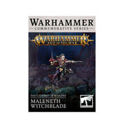 Warhammer Age of Sigmar - Daughters of Khaine - Maleneth Witchblade - Detailed miniature figure of Maleneth Witchblade wielding an elegant curved sword and dagger, adorned in dark armor with red