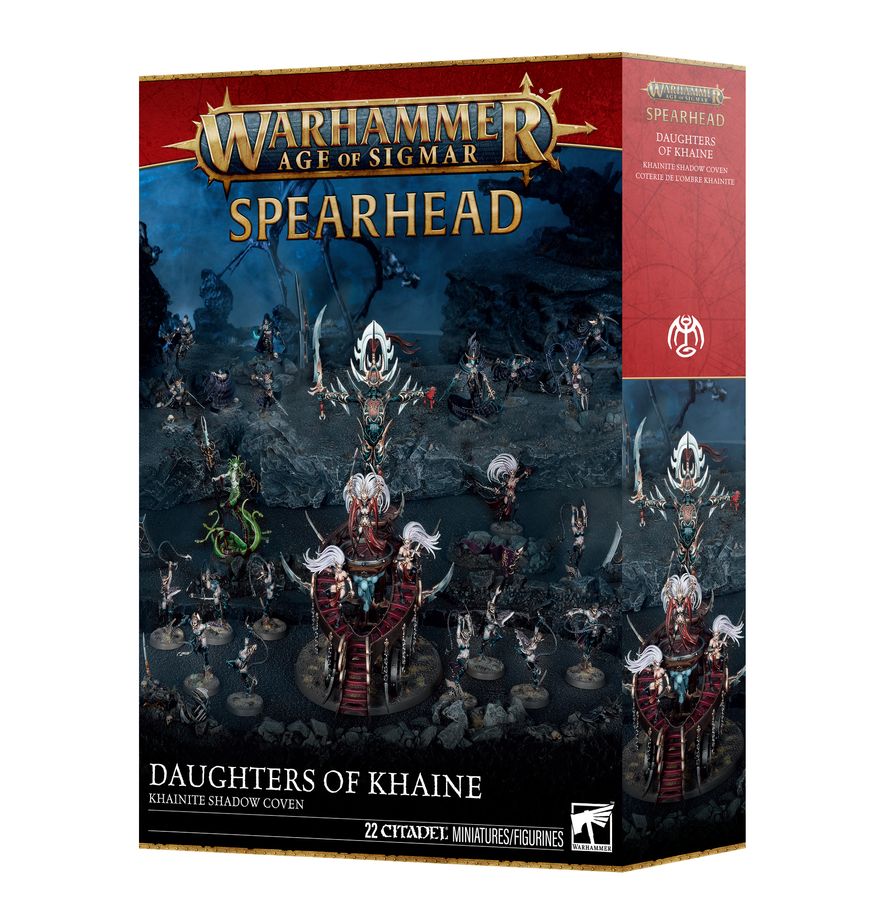 Warhammer Age of Sigmar - Daughters of Khaine - Khainite Shadow Coven Spearhead (PREORDER) - Boxed Warhammer Age of Sigmar Daughters of Khaine Khainite Shadow Coven Spearhead set with dark fantasy warriors wielding.