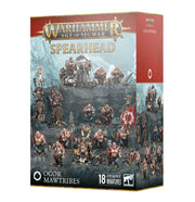 Warhammer Age of Sigmar - Spearhead - Ogor Mawtribes - Warhammer Age of Sigmar Spearhead Ogor Mawtribes box featuring painted miniature warriors with heavy armor, spears, and fur.
