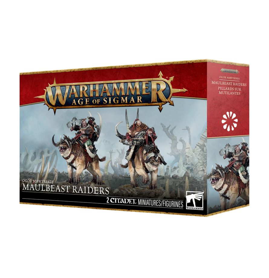 Warhammer Age of Sigmar - Ogor Mawtribes - Maulbeast Raiders (PREORDER) - Warhammer Age of Sigmar Maulbeast Raiders box featuring two armored ogor warriors riding large, beast-like mounts with fur.