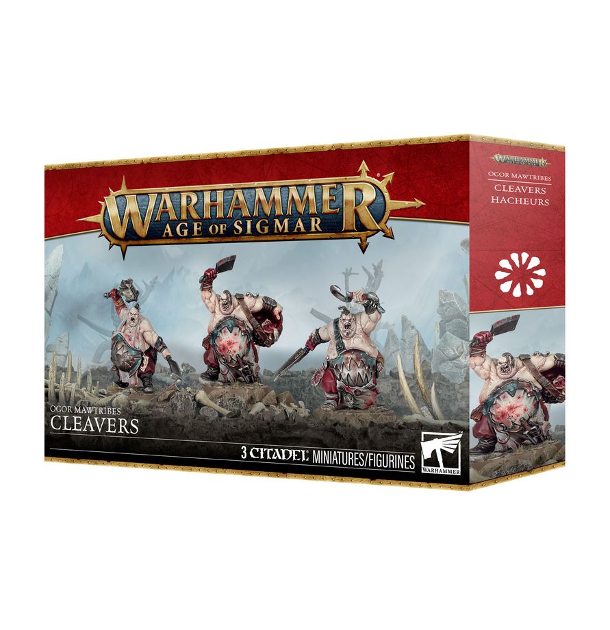 Warhammer Age of Sigmar - Ogor Mawtribes - Cleavers (PREORDER) - Warhammer Age of Sigmar Ogor Mawtribes Cleavers miniature box featuring painted ogre warriors wielding large cleavers on a.