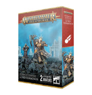 Warhammer Age of Sigmar - Stormcast Eternals - Lord-Terminos - Warhammer Age of Sigmar Stormcast Eternals Lord-Terminos boxed miniature set with armored warrior in gold and blue armor.