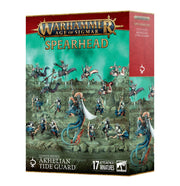 Warhammer Age of Sigmar - Idoneth Deepkin - Akhelian Tide Guard Spearhead - Warhammer Age of Sigmar Akhelian Tide Guard miniatures in blue and green aquatic armor with spears and sea creature mounts.