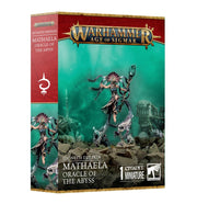 Warhammer Age of Sigmar - Idoneth Deepkin - Mathaela Oracle of the Abyss - Intricately detailed fantasy miniature with flowing robes, sea creature motifs, and a raised arm staff on rocky base.