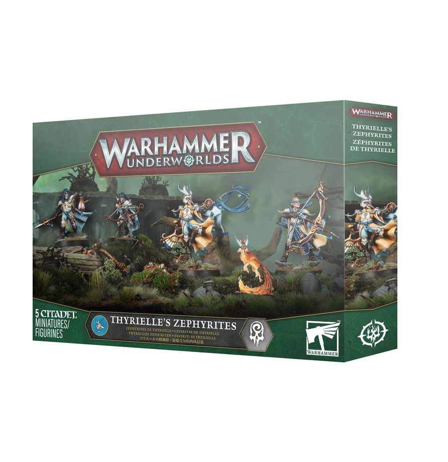 Warhammer Underworlds - Thyrielle's Zephyrites (PREORDER) - Warhammer Underworlds Thyrielle's Zephyrites box featuring painted fantasy warrior miniatures with dynamic poses and weapons.