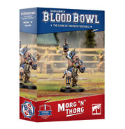 Warhammer Blood Bowl - Morg 'n' Thorg - Detailed painted Warhammer Blood Bowl Morg 'n' Thorg fantasy football miniatures with muscular armor and weapons, set on.