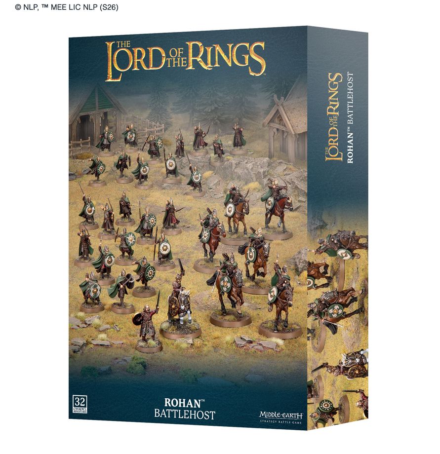 Middle-Earth Strategy Battle Game - Rohan Battlehost (PREORDER) - Boxed set of detailed painted Rohan warriors miniatures for strategy battle game with horses, shields, and weapons.