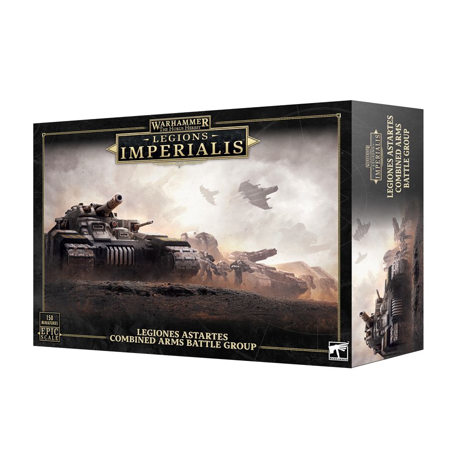 Warhammer: The Horus Heresy - Legiones Astartes - Combined Arms Battle Group - Warhammer Legiones Imperialis Combined Arms Battle Group box featuring futuristic black tank and flying vehicles on a.