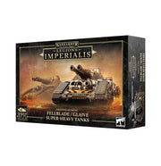 Warhammer: The Horus Heresy - Legions Imperialis - Fellblade Super-heavy Tanks (PREORDER) - Warhammer Legions Imperialis Fellblade tank box art featuring a large, heavily armored tank with multiple cannons and heavy.