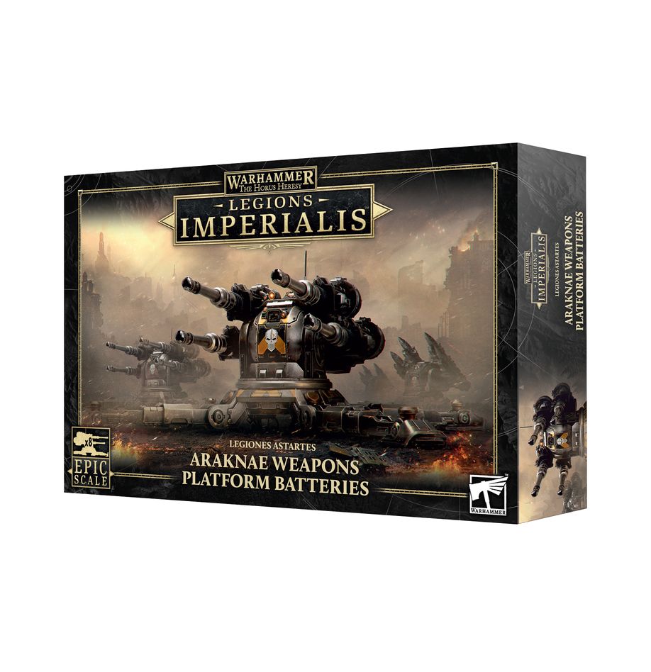 Warhammer: The Horus Heresy - Legions Imperialis - Araknae Weapons Platform Batteries (PREORDER) - Warhammer Legions Imperialis Araknae Weapons Platform Batteries with multi-barrel turrets and spider-like mechanical legs in