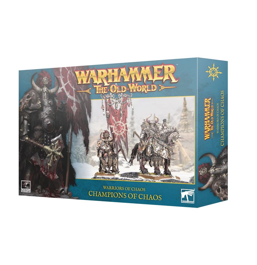 Warhammer: The Old World - Warriors of Chaos - Champions of Chaos (PREORDER) - The Old World Champions of Chaos box with dark armored warrior and silver armored champions miniatures on the cover.