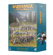 Warhammer: The Old World - High Elf Realms - Battle March Army (PREORDER) - Warhammer The Old World High Elf Realms Battle March Army box featuring painted miniature soldiers in silver and blue armor.