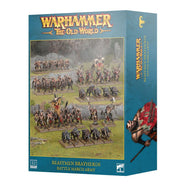 Warhammer: The Old World - Beastmen Brayherds - Battle March Army (PREORDER) - The Old World Beastmen Brayherds Battle March Army box featuring painted miniature fantasy warriors on horseback and foot.