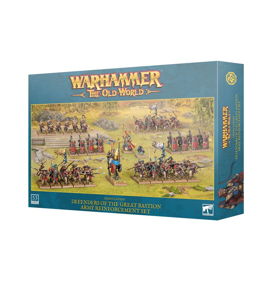 Warhammer: The Old World - Grand Cathay - Defenders of the Great Bastion Army Reinforcement Set (PREORDER) - The Old World Grand Cathay Defenders army box featuring colorful miniature soldiers with ornate armor, banners, and weapons.